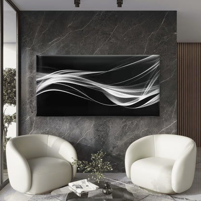 Abstract White Waves Wall Art Canvas Office Home Room Framed 120x60cm