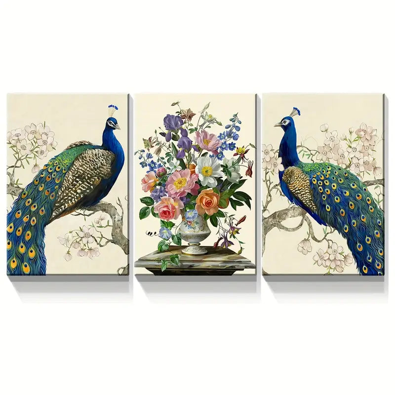 3pcs Roostertail Bird Floral Picture Metal Print Ready to Hang Art
