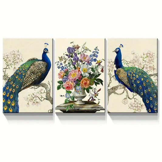 3pcs Roostertail Bird Floral Picture Metal Print Ready to Hang Art