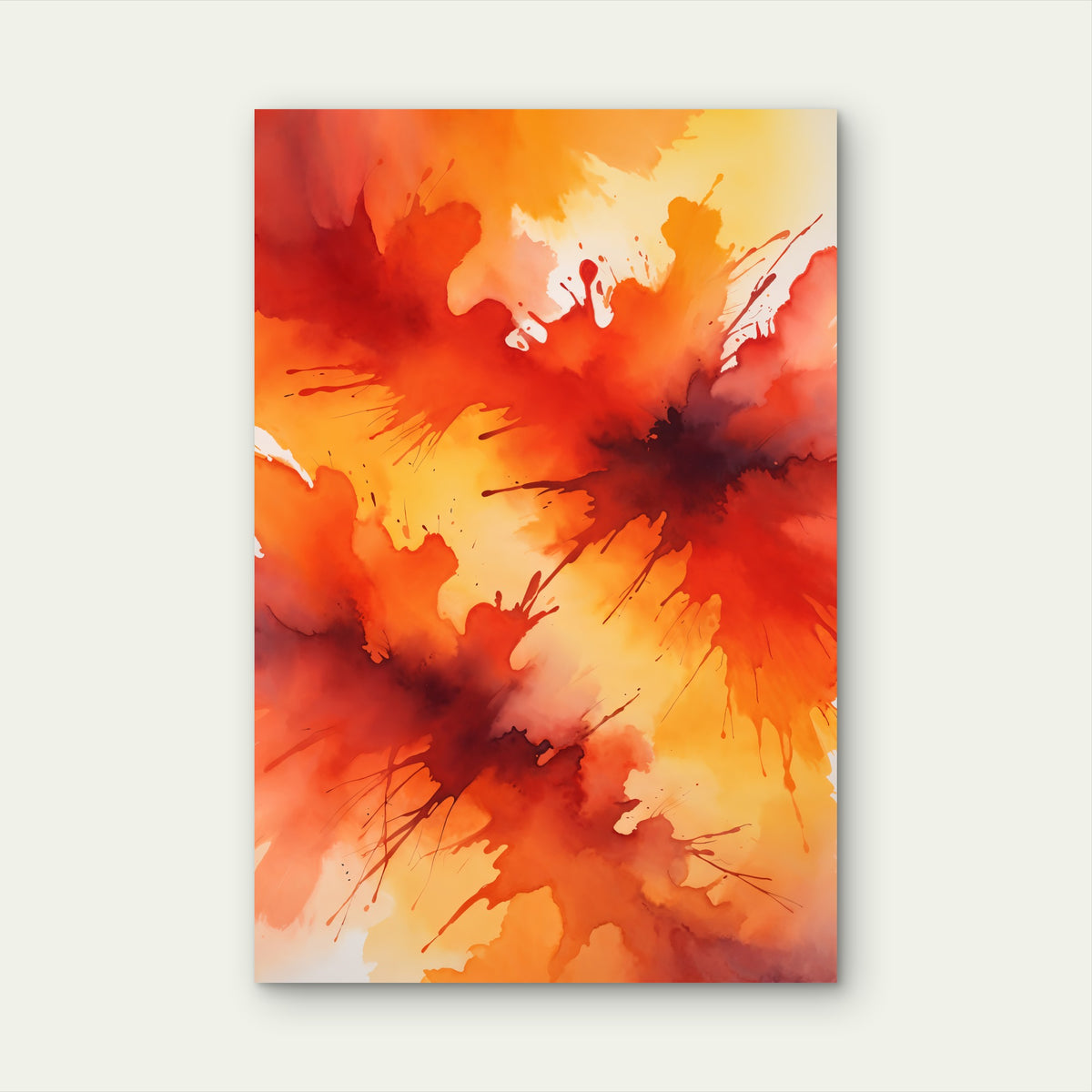 Abstract Digital Art with Red, Orange, and Yellow Watercolor 60x90cm Metal Print Ready to Hang