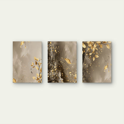 3pcs Modern Golden Botanical Tree Branch Wall Art Set Canvas Framed 60x90cm - High Quality Print 100% Australian Made Wall Canvas Ready to Hang