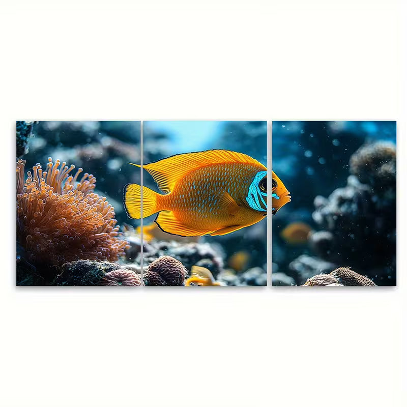 3pcs Coral Reef Fish Underwater Photography Metal Print Ready to Hang Art