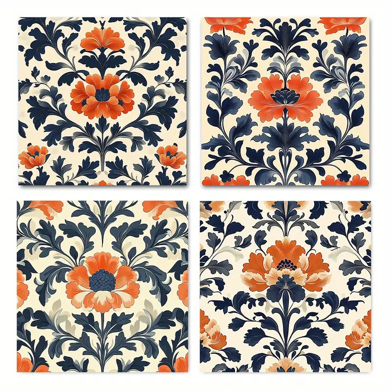 4pcs Flowers & Leave Modern Wall Art Canvas Framed