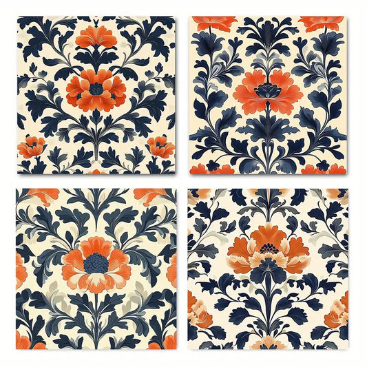 4pcs Flowers & Leave Modern Wall Art Canvas Framed