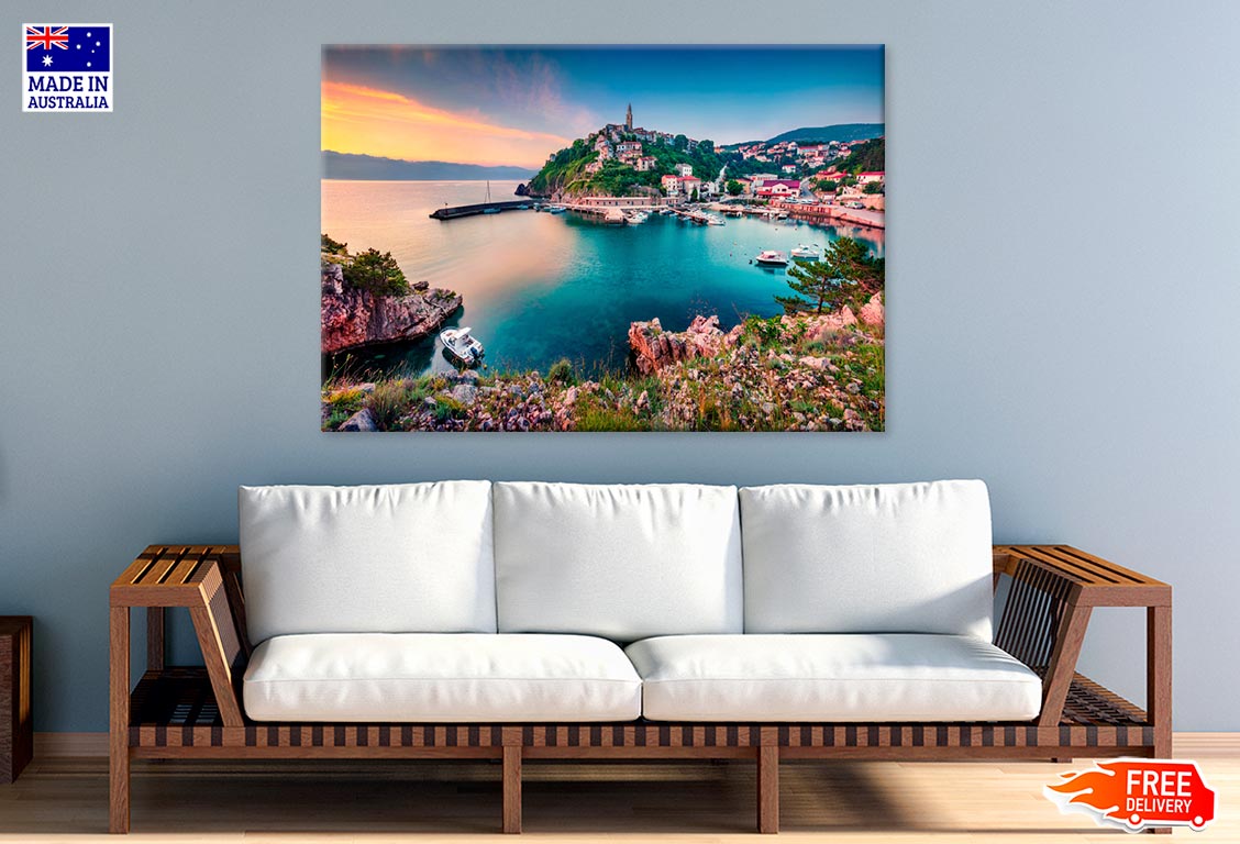 Cityscape Of Vrbnik Town & Sea Print 100% Australian Made