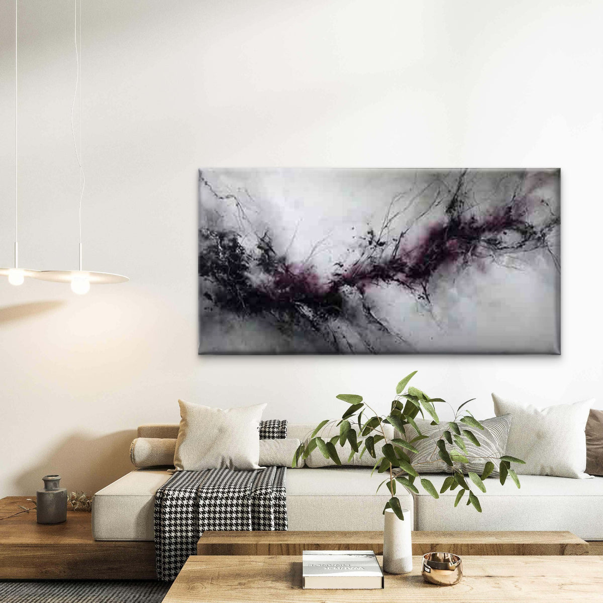 Abstract Ink Marble Design Wall Art Canvas Office Home Room Framed 120x60cm