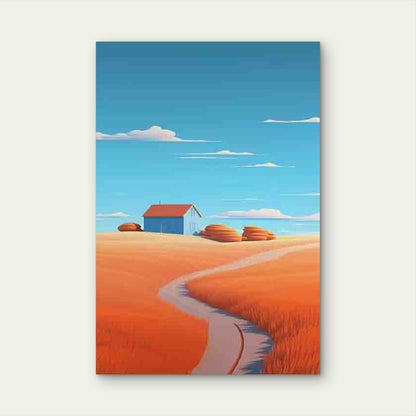 Field Path to Blue Barn Metal Print Ready to Hang