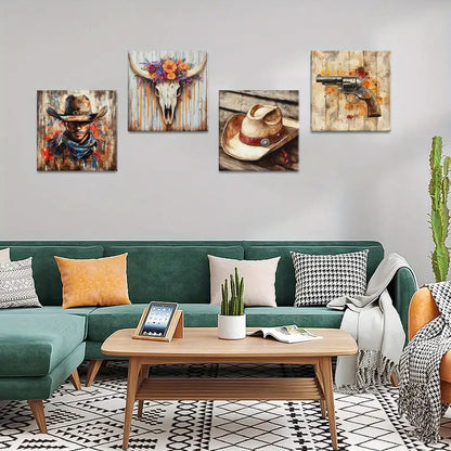 4pcs Western Style Decorative  Wall Art Canvas Framed