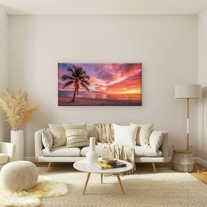 Tropical Beach Sunset Palm Tree Wall Art Canvas Office Home Room Framed 120x60cm