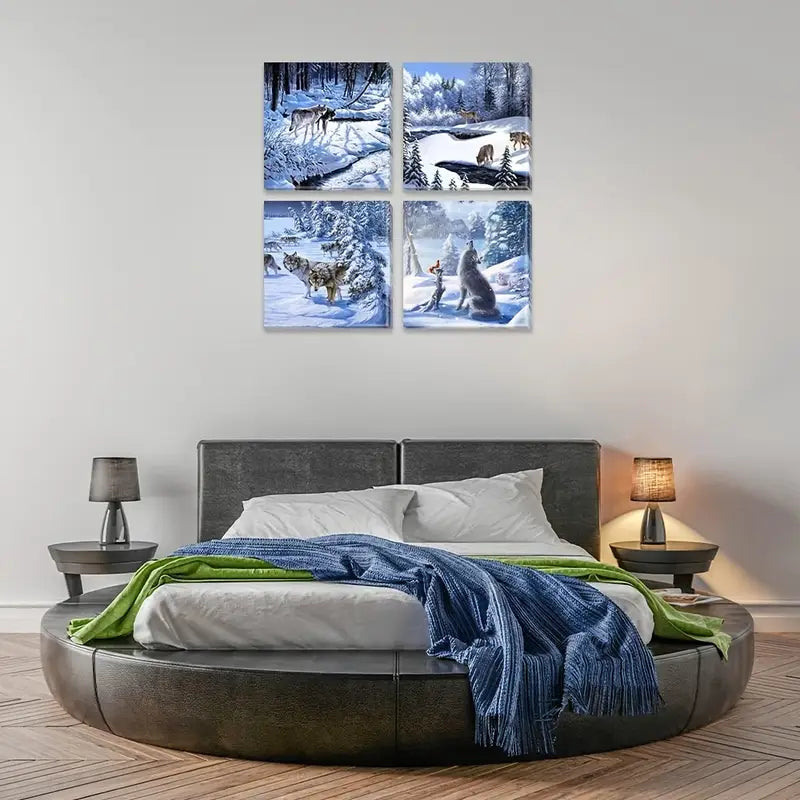 4pcs Tranquil Winter Land Wall Art Canvas Framed
