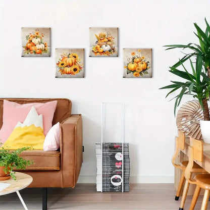 4pcs  Pumpkin & Rustic Sunflower Pictures  Wall Art Canvas Framed