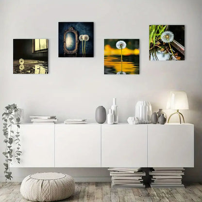 4pcs Dandelion & Chrysanthemu Wall Art Canvas Framed