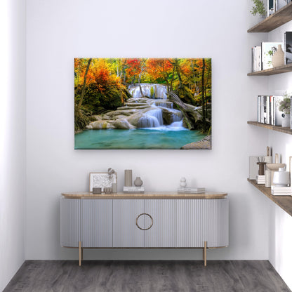 Waterfall In Autumn Forest 90x60cm Print 100% Australian Made - Bella Home Decor