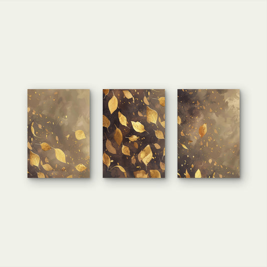 3pcs Gold Falling Leaves Autumn Brown Wall Art Set Canvas Framed 40x60cm - High Quality Print 100% Australian Made Wall Canvas Ready to Hang