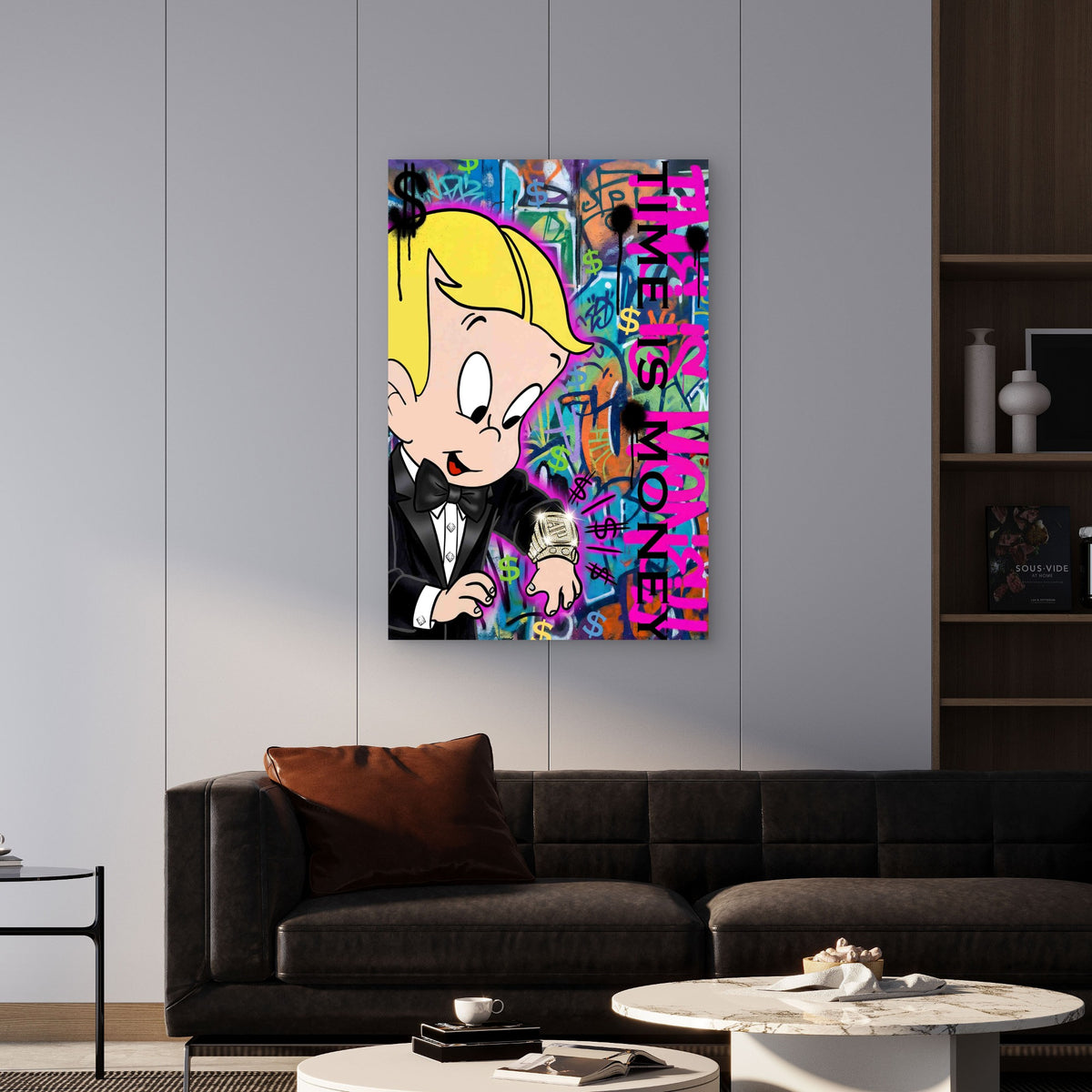 Rich Cartoon Boy Tuxedo Diamond Watch 40x60cm Metal Print Ready to Hang