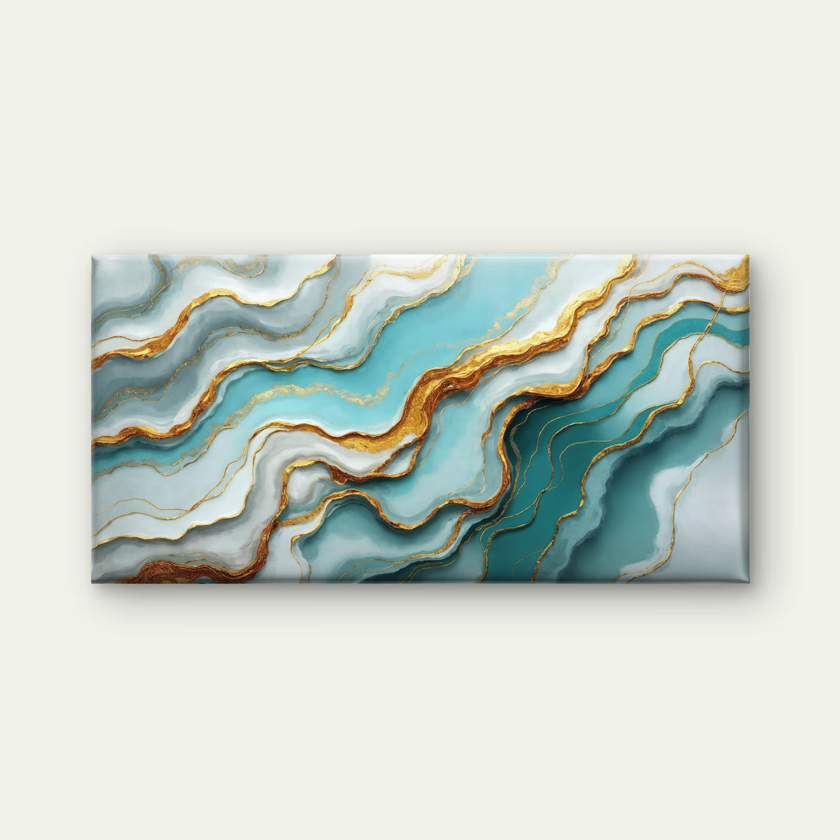 Turquoise Tides Gilded Ripples Wall Art Canvas Office Home Room Framed 120x60cm