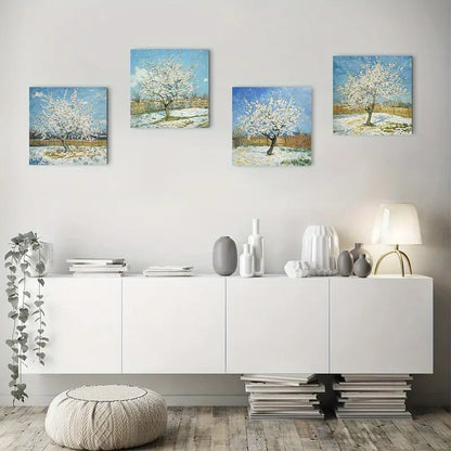 4pcs Snowy Ground & Blue Sky Wall Art Canvas Framed
