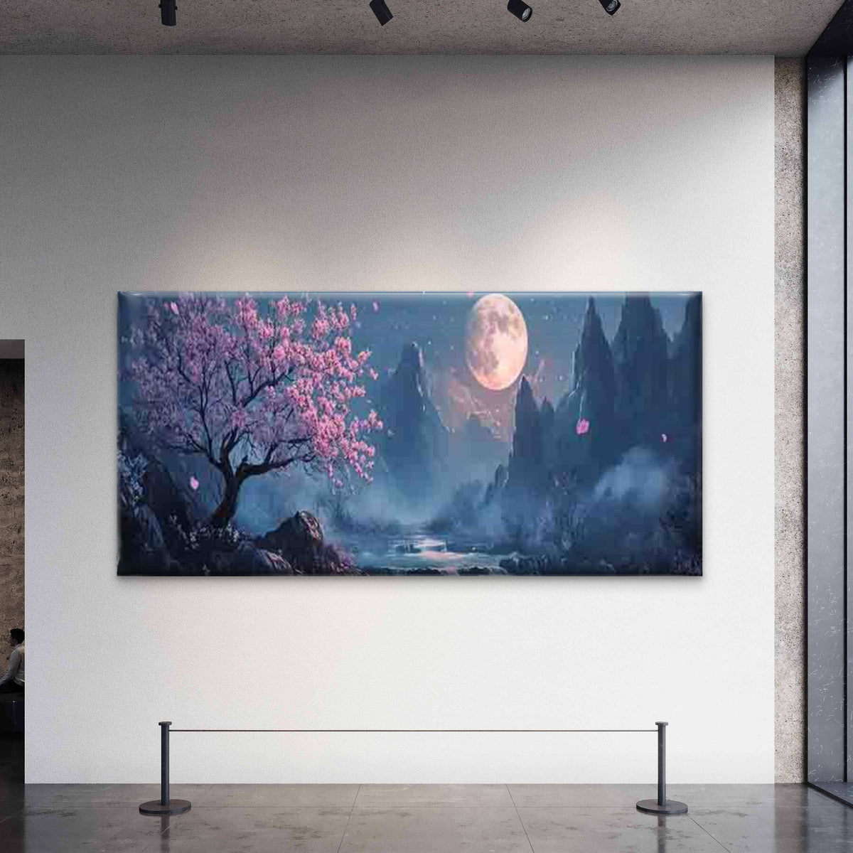Asian Full Moon & Orchid Tree Wall Art Canvas Office Home Room Framed 120x60cm