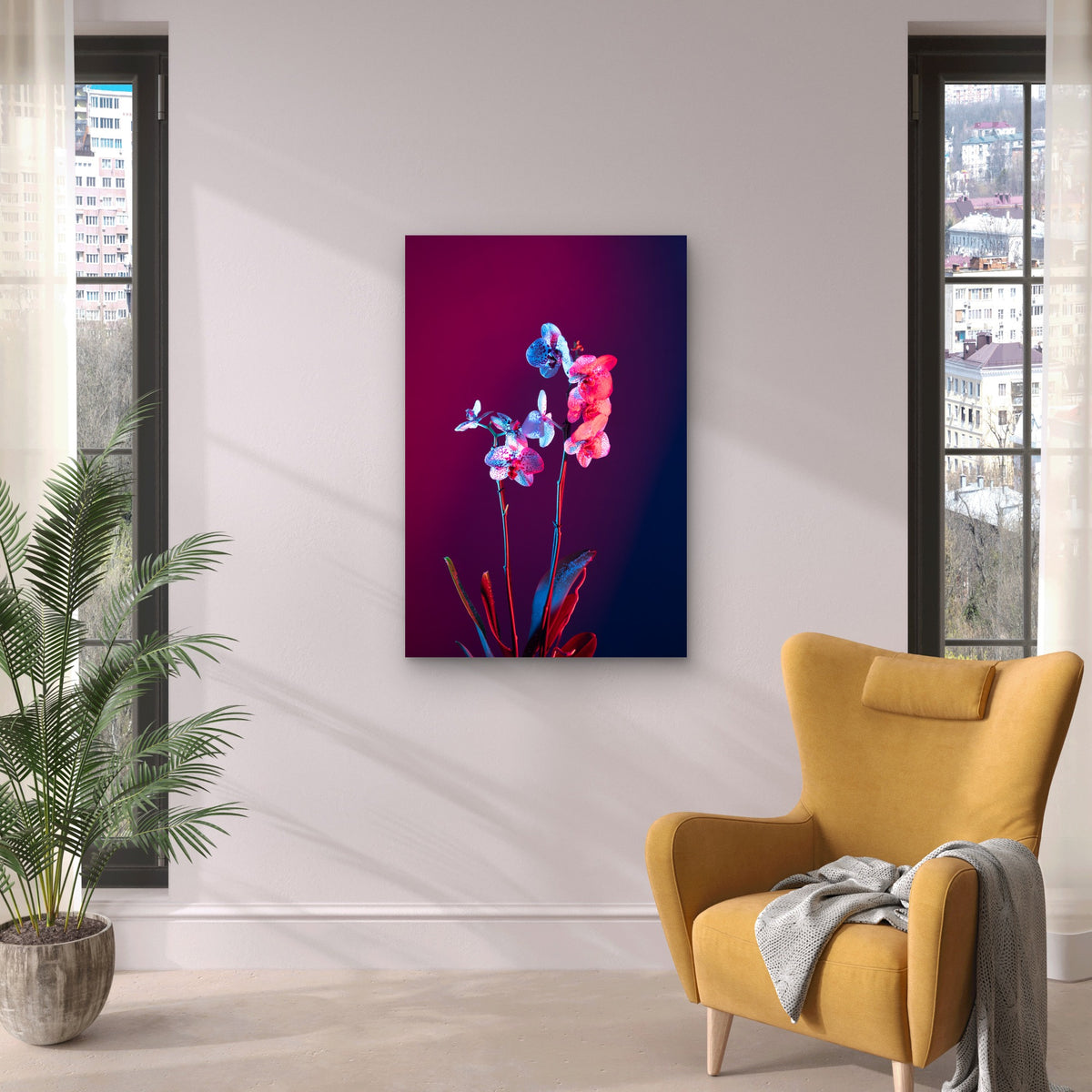 Orchid Flower Against Gradient Background 60x90cm Metal Print Ready to Hang