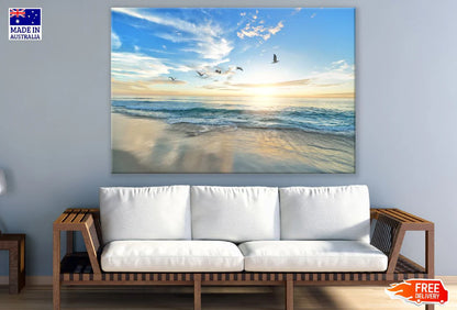 Birds Flying on Blue Sky with Sea View Photograph 90x60cm Print 100% Australian Made