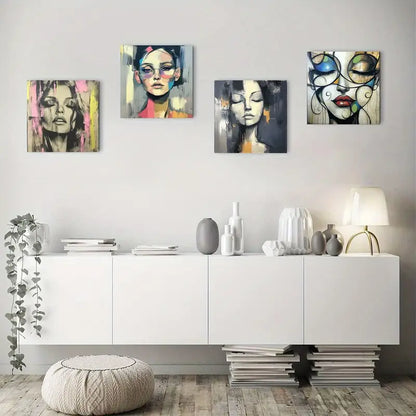 4pcs Stunning Black Face Vintage Inspire Perfect Wall Art Canvas Framed