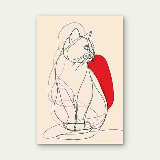 Line Drawing Cat Pattern with Red Accents 60x90cm Metal Print Ready to Hang - Bella Home Decor
