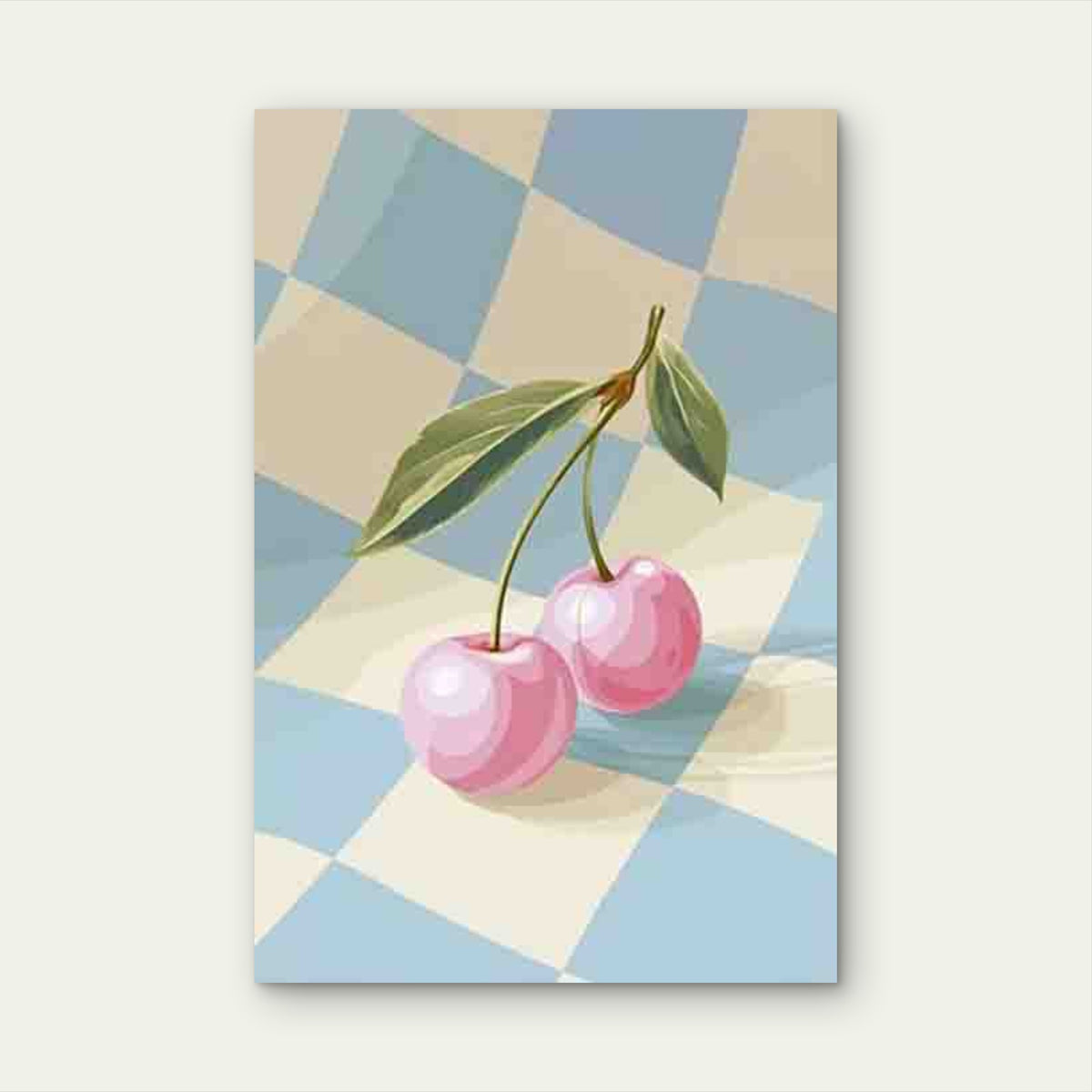 Pink Cherries on Checkerboard 60x90cm Metal Print Ready to Hang
