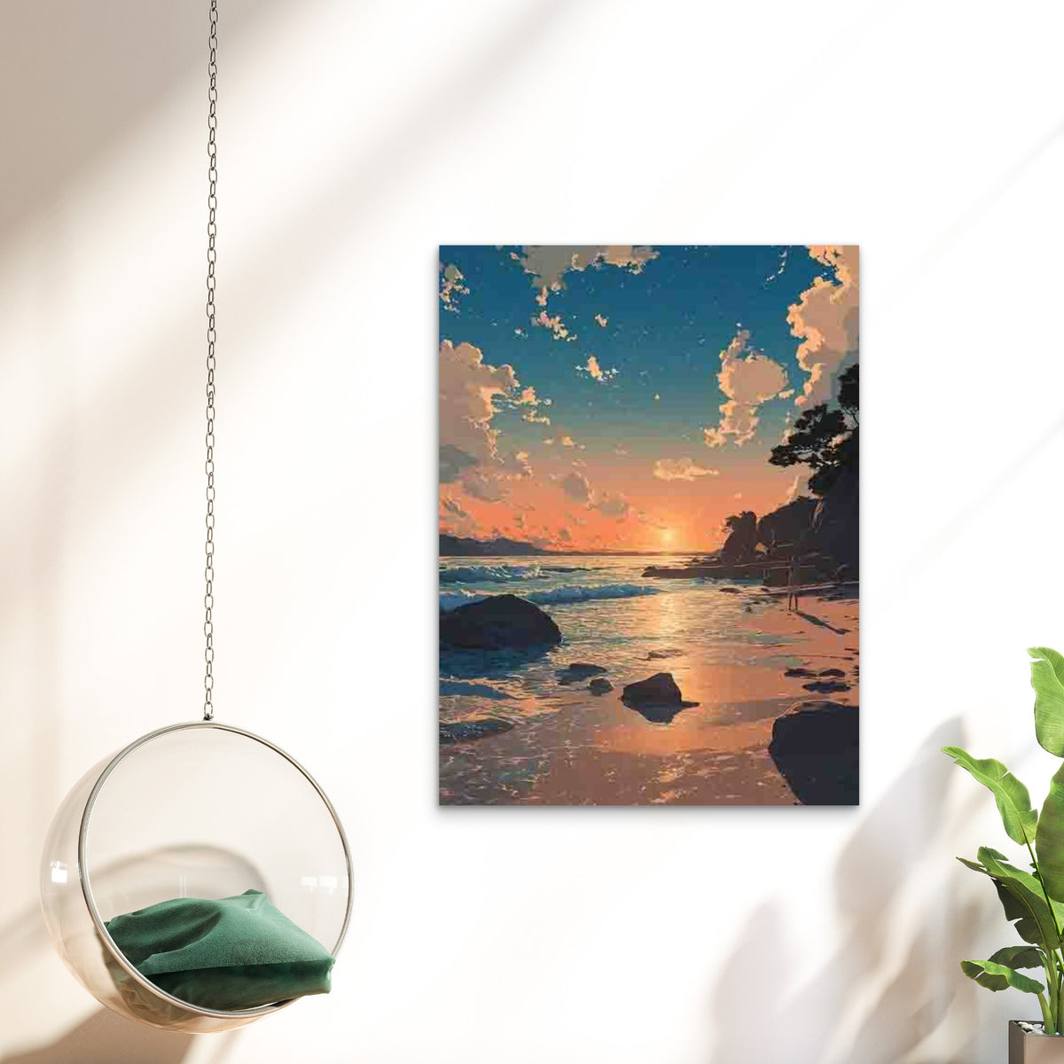 Manga-Style Artwork of a Japanese Sunset Beach 40x60cm Metal Print Ready to Hang