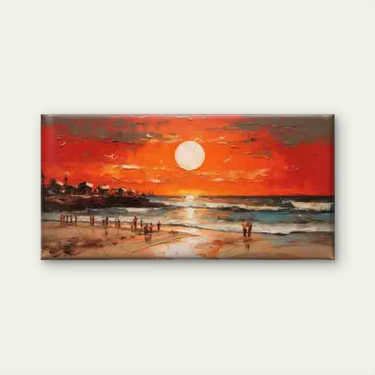 Sunset Beach Scene with Ocean Wall Art Canvas Office Home Room Framed 120x60cm