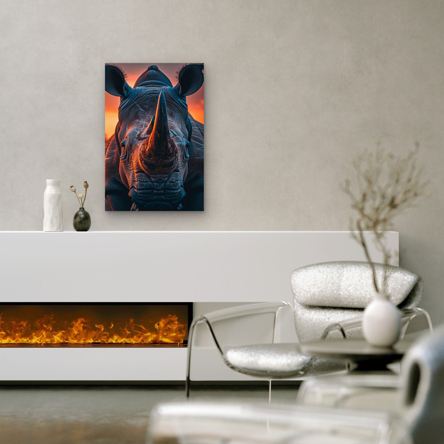 View Wild Rhino Nature 60x90cm Metal Print Ready to Hang