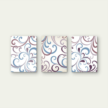 3pcs Purple Blue Swirl Scroll Wave Pattern Wall Art Set Canvas Framed 40x60cm - High Quality Print 100% Australian Made Wall Canvas Ready to Hang