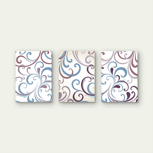 3pcs Purple Blue Swirl Scroll Wave Pattern Metal Print Ready to Hang Art