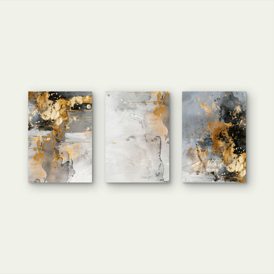 3pcs Gold Grey Abstract Luxury Modern Wall Art Set Canvas Framed 50x70cm - High Quality Print 100% Australian Made Wall Canvas Ready to Hang