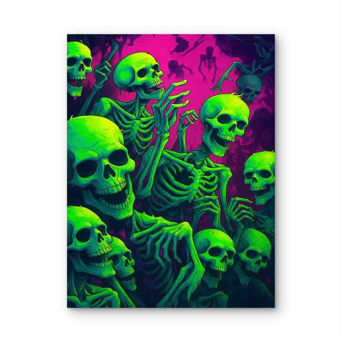 Retro Glowing Skeletons 60x90cm Metal Print Ready to Hang