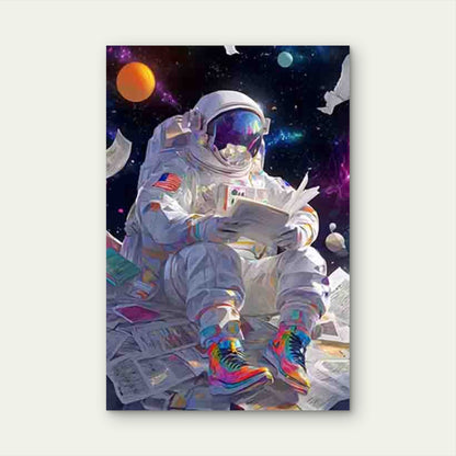 Astronaut Reading in Space Metal Print Ready to Hang