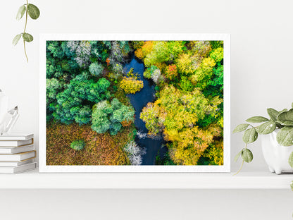 Colorful Forest & River In Autumn Glass Framed Wall Art, Ready to Hang Quality Print Without White Border White