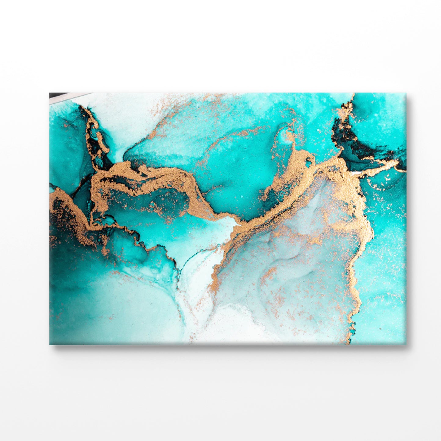 Bella Home Ocean Blue & Gold Marble Abstract Print Canvas Ready to hang