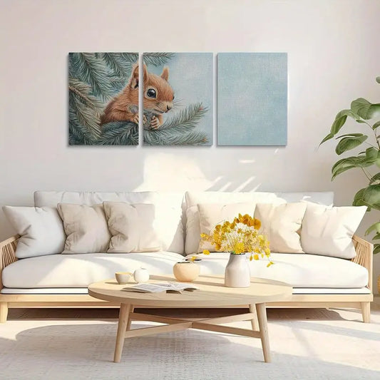 3pcs Adorable Squirrel Animal Classic Design Metal Print Ready to Hang Art