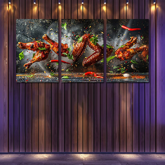 3pcs Chicken Wings Float in the Air Design Wall Art Set Canvas Framed 60x90cm - High Quality Print 100% Australian Made Wall Canvas Ready to Hang