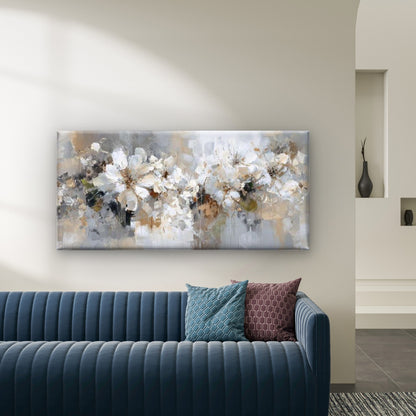 Soft Neutral Floral Wall Art Canvas Office Home Room Framed 120x60cm