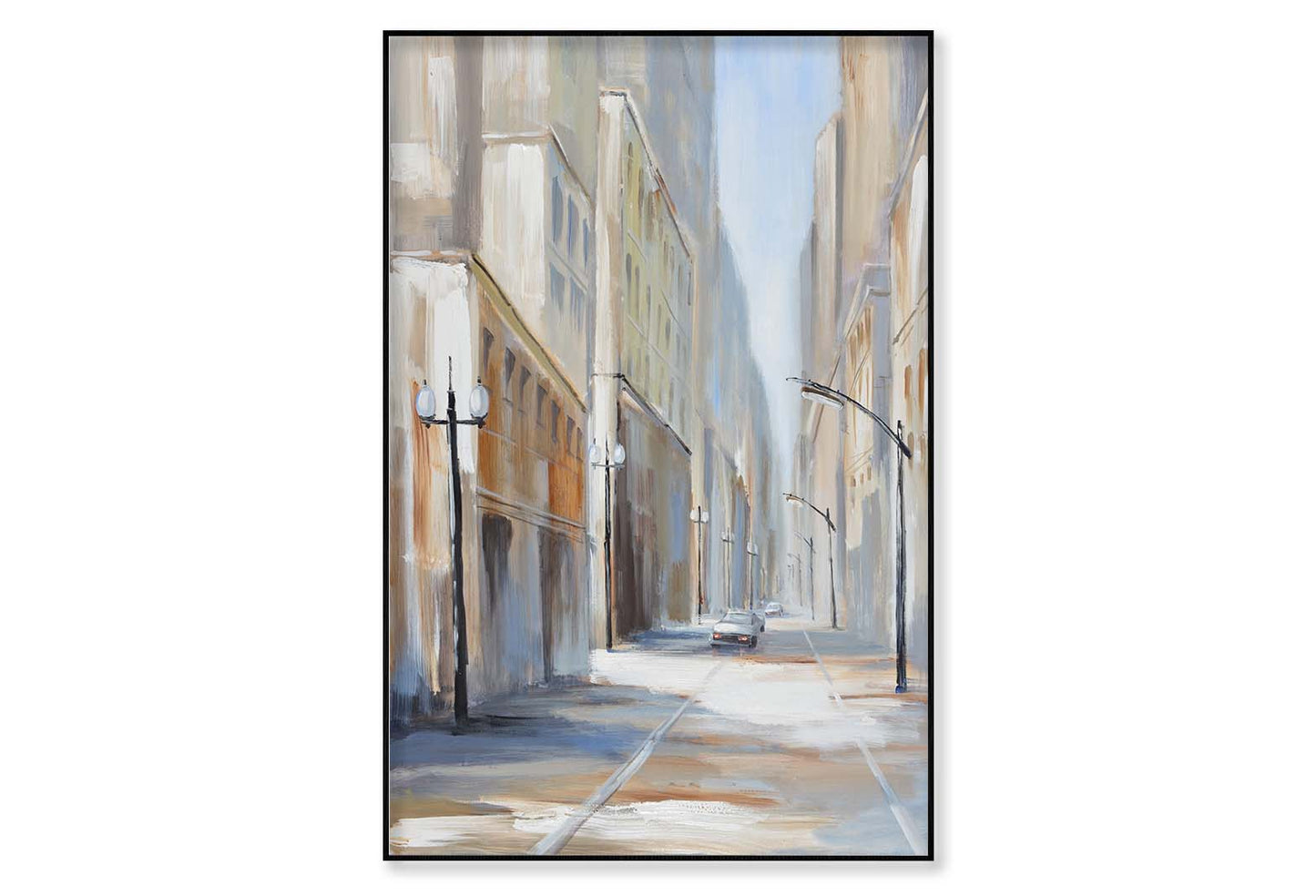 A City Street Scene Beige Oil Paint Wall Art Limited Edition High Quality Print