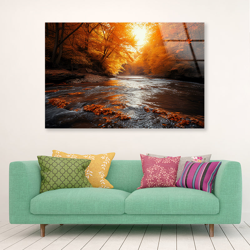 Orange autumn on The River Acrylic Glass Print Tempered Glass Wall Art 100% Made in Australia Ready to Hang