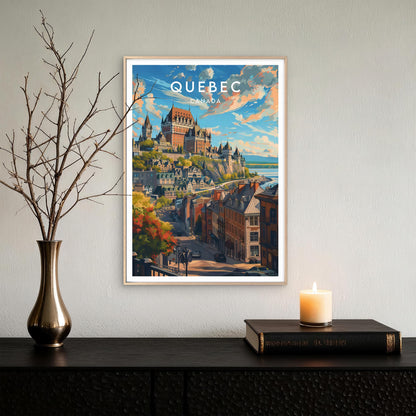 Quebec Canada Illustration of Quebecian Architecture Travel Poster Print Wall Art