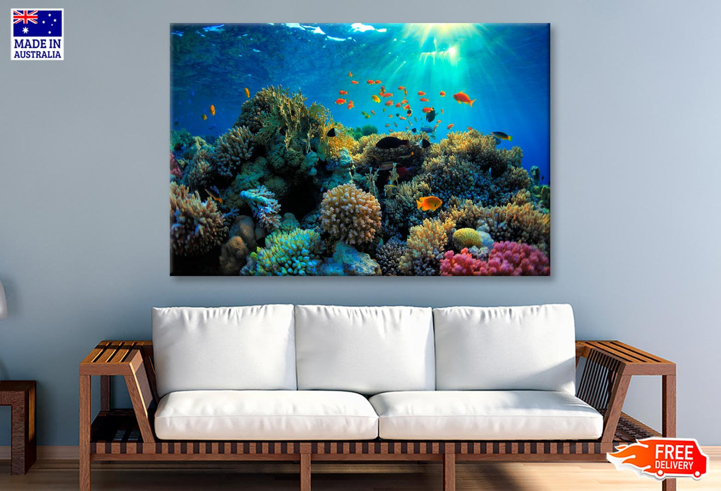 Beautiful Coral Reef and Mach Fish  Wall Art Decor 100% Australian Made