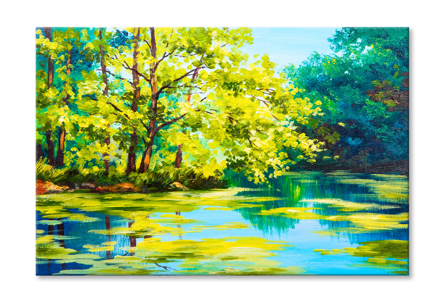 Lake In The Forest Oil Painting Wall Art Limited Edition High Quality Print Stretched Canvas None