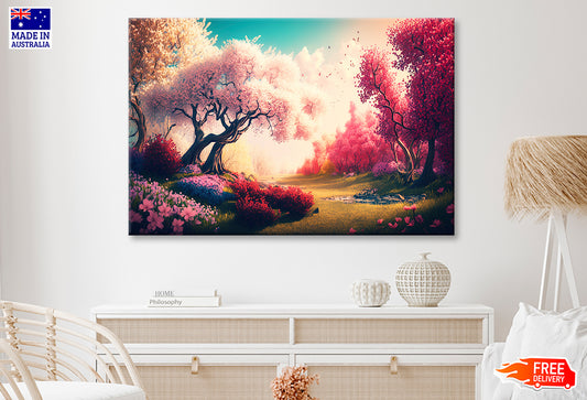 Colorful Blooming Trees Landscape Painting Wall Art Limited Edition High Quality Print