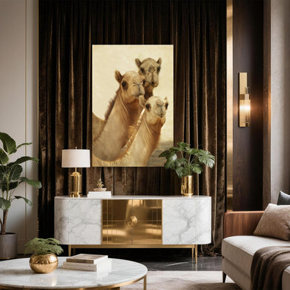 Group of Three Curious Camels 40x60cm Metal Print Ready to Hang
