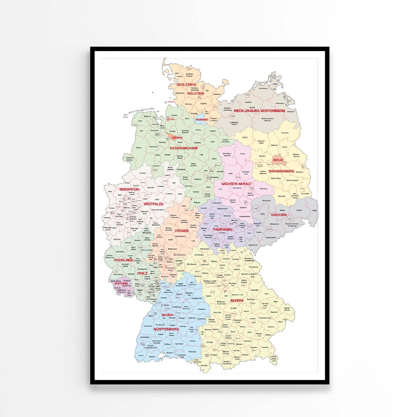 Administrative Map of Germany Home Decor Premium Quality Poster Print Choose Your Sizes