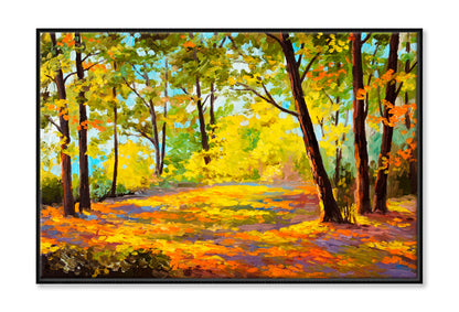 Autumn Yellow Forest Oil Painting Wall Art Limited Edition High Quality Print Canvas Box Framed Black