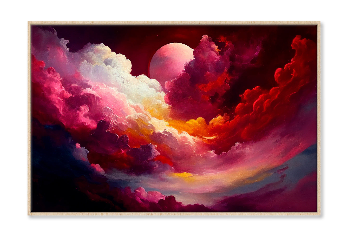 Red Mixed Colorful Cloudy Sky With Moon Oil Painting Limited Edition High Quality Print Canvas Box Framed Natural